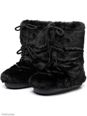 Faux Fur Mid-Calf Snow Boots Fuzzy Fur Lined Winter Boots